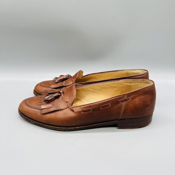 Johnston & Murphy Shoes Men 9 Brown Leather Kiltie Tassel Loafers Vtg Made Italy main image 4